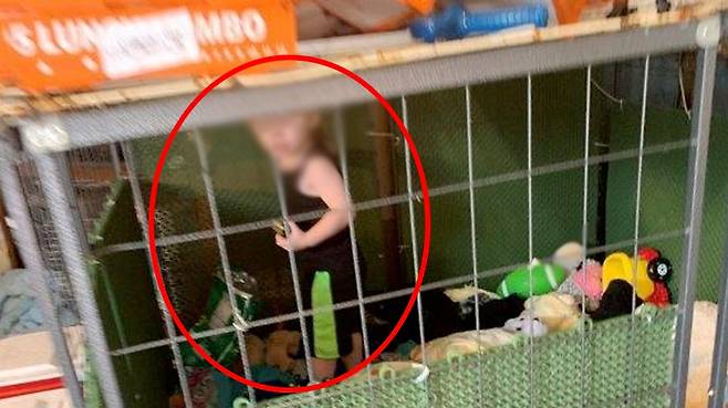 개 사육장의 철장에 갇혀 있다 구조된 미국의 생후 18개월 남자아이