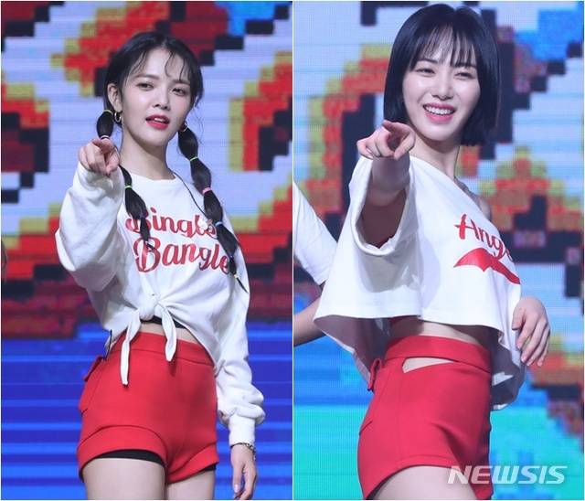 [서울=뉴시스] 그룹 에이오에이(AOA) 지민, 전 멤버 민아. (사진 = 뉴시스DB)