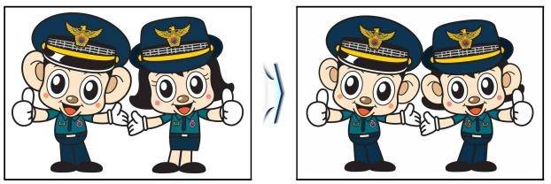 변경 전후 포돌이와 포순이. 포순이는 치마 대신 바지를 입고 속눈썹이 없어졌다. [경찰청 제공]