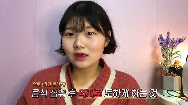 자신의 '먹토'(음식을 먹고 억지로 토하기) 경험담을 유튜브에 올린 박아름씨. [유튜브 계정 '[ Reum E ]름이' 캡처]