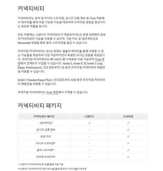 테슬라코리아가 구독형 서비스인 '프리미엄 커넥티비티' 를 31일 오후 4시부터 시작했다. 테슬라코리아 홈페이지 캡처
