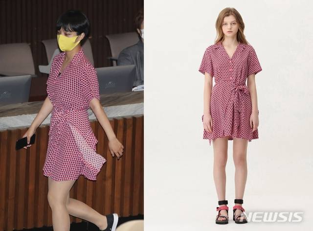 [서울=뉴시스] 지난 4일 국회 본회의에 참석한 류호정 정의당 의원(왼쪽)과 쥬시쥬디 룩북(오른쪽). (사진=뉴시스 DB 및 쥬시쥬디 홈페이지 캡쳐)