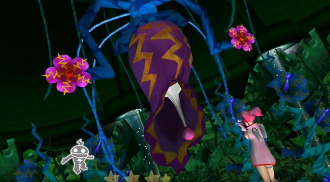 (꽃을 표창처럼 발사한다. 리듬에 몸을 맡기지 않으면 꽃에 상처를 입을 수 있다)