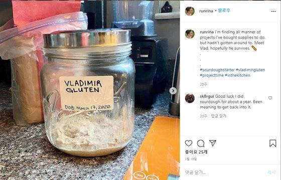 사람들은 코로나 격리 기간동안 시간이 오래 걸리는 빵 재료인 사워도우를 만들기 시작했다. 도우에는 빵 터지는 이름도 붙여줬다. 러시아 대통령인 블라디미르 푸틴을 연상케 하는 블라디미르 글루틴. [트위터]