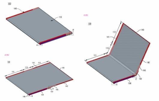 LG전자가 2018년 11월 취득한 폴더블폰 특허. (왼쪽위부터 반시계 방향으로)듀얼 모드, 확장모드, 피벗모드. /사진=키프리스