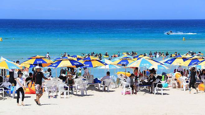 피서객들로 붐비는 제주 함덕 해수욕장