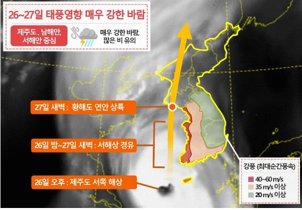 26∼27일 태풍 영향으로 매우 강한 바람 [기상청 제공. 재판매 및 DB 금지]