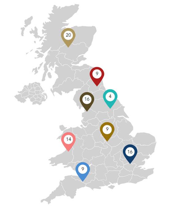 올해 싱가포르증권거래소에 상장된 ‘Elite Commercial REIT’의 영국 내 자산 위치도