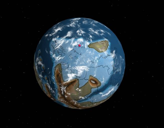 약 7억5천만년 전 얕은 바다에 잠긴 서울 [웹스터 인터랙티브 지도 캡처]