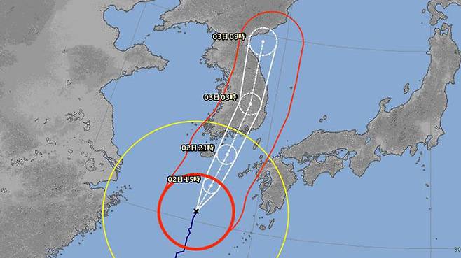일본 기상청의 제9호 태풍 '마이삭' 예상 이동경로