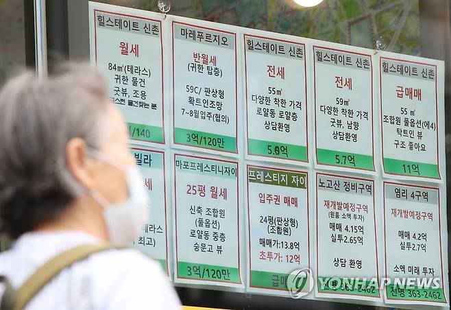 서울의 한 부동산중개업소 앞에 붙은 매물 정보 [연합뉴스 자료사진]