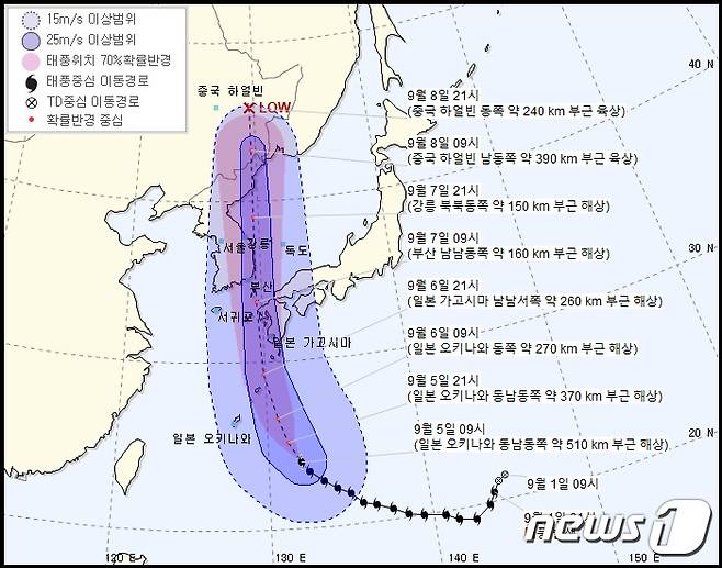하이선 예상 경로 © 뉴스1 기상청 제공