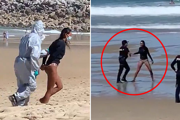 코로나19 확진 판정을 받고도 해변을 활보한 여성이 동료들 신고로 경찰에 체포됐다.