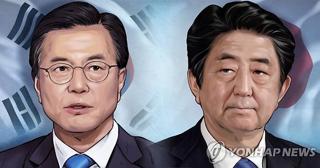 문재인 대통령 - 일본 아베 총리 (PG) [장현경 제작] 일러스트