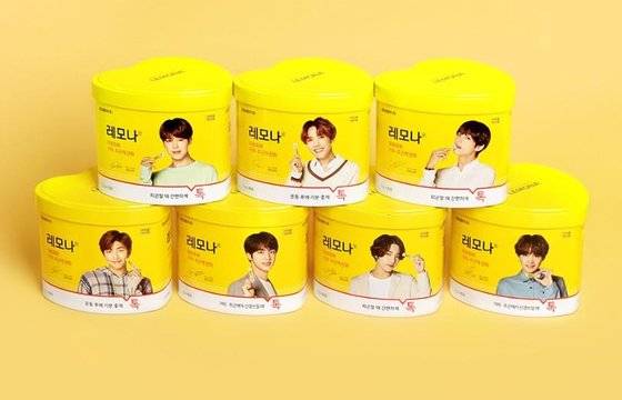 방탄소년단(BTS)의 각 멤버를 제품에 쓴 레모나. 사진 경남제약