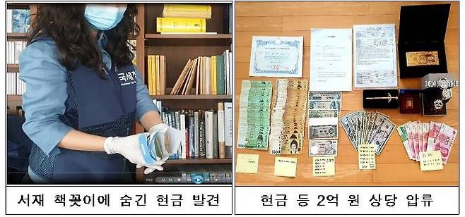 탈세 변호사 B의 사무실과 자택서 압류된 현금과 물품 [국세청 제공. 재판매 및 DB 금지]