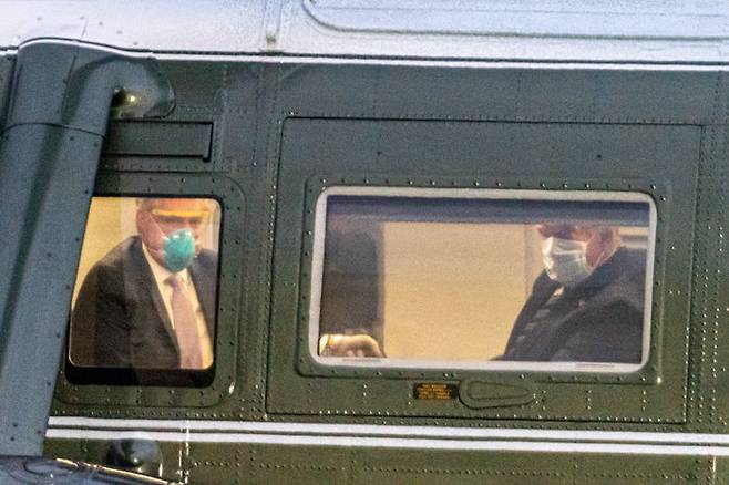 '에어 앰뷸런스' 헬기 타고 백악관으로 돌아가는 트럼프 대통령