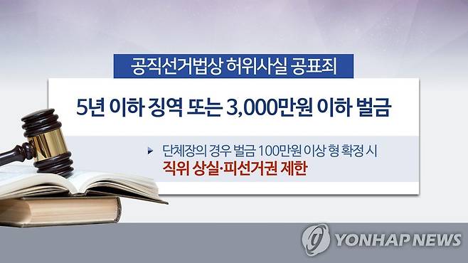 공직선거법상 허위사실 공표죄 (CG) [연합뉴스TV 제공]