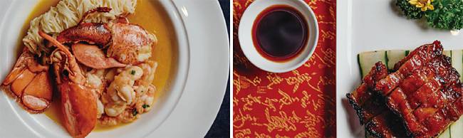 광둥식 랍스타 계란면(왼쪽)과 차시우. 사진 롯데호텔