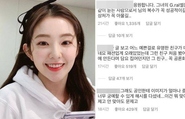 아이린 인스타그램, 온라인 커뮤니티 캡처