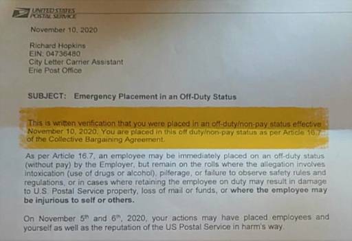 ‘무급 정직’ 통보서