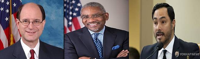 종전선언 결의안에 서명한 미 하원 차기 외교위원장 후보 브레드 셔먼(왼쪽), 그레고리 믹스(가운데), 호아킨 카스트로 의원(오른쪽) [의원실 홈페이지 캡처 및 연합뉴스 자료사진·재판매 및 DB 금지]