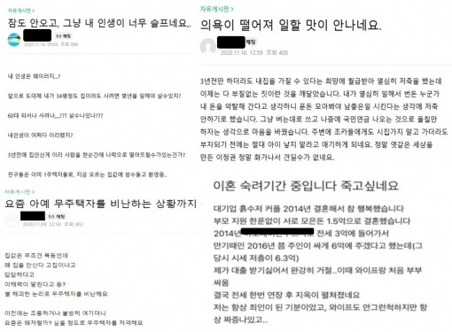 최근 아파트 가격이 고공행진하면서 무주택자들이 우울감을 호소하고 있다. [사진=부동산 커뮤니티 캡쳐]