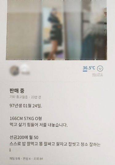 지난 19일 당근마켓에 올라온 20대 여성 판매글.