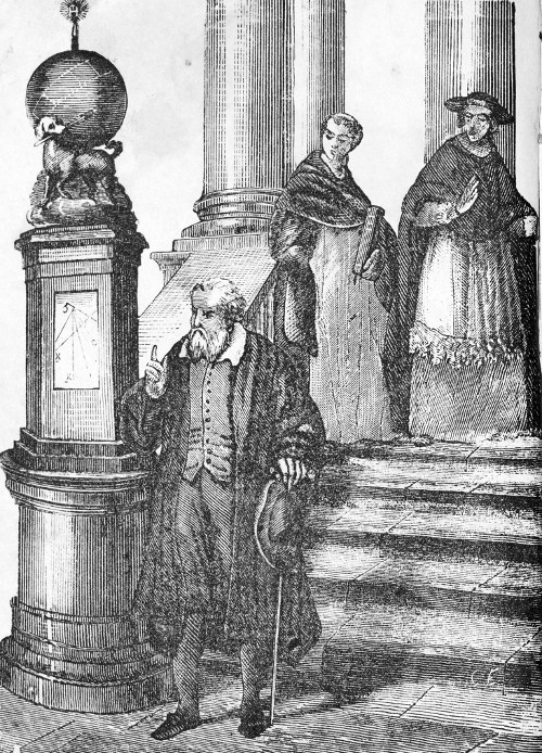 지동설을 옹호했던 이탈리아 과학자 갈릴레오 갈릴레이가 1633년 로마교황청의 종교재판소를 나서는 모습을 그린 삽화. 성직자 앞에선 지동설을 부인한 갈릴레이가 재판정을 나오며 “그래도 지구는 돈다”고 중얼거렸다는 설화가 있다. 게티이미지