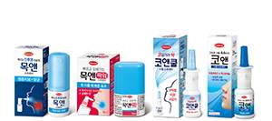 왼쪽부터 목앤스프레이, 목앤파워스프레이, 코앤쿨나잘스프레이, 코앤나잘스프레이./사진=한미약품 제공