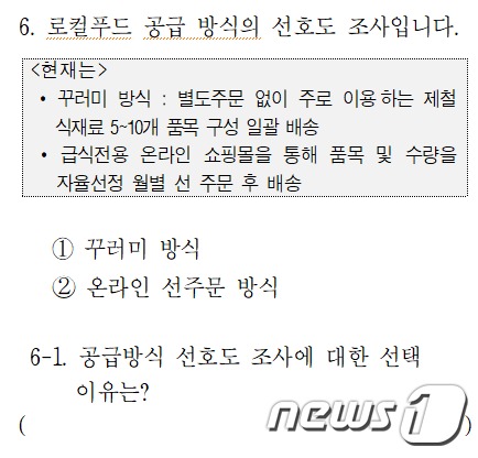 대전시 로컬푸드 공급사업 만족도 조사 설문지 일부 /© 뉴스1