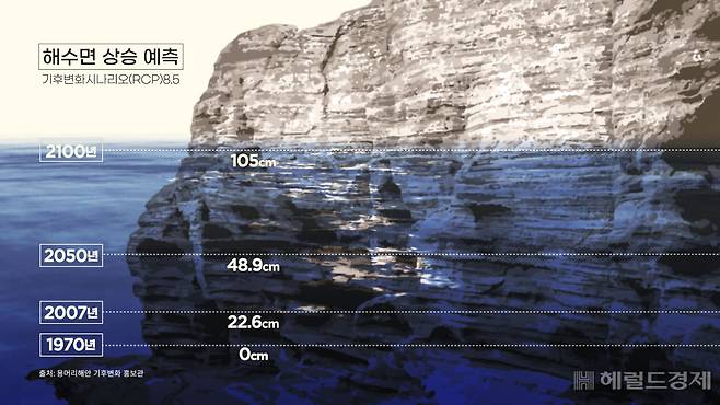 용머리해안 지역의 해수면상승 시나리오. [허연주, 변정하 디자이너]