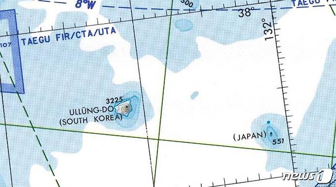 독도를 JAPAN 이라고 쓴 미국 정부의 1997년 항공도. 미국 국립 공문서관 소장. 551은 독도의 해발 고도(단위는 피트)를 가리킨다. (일본 산케이신문) © 뉴스1