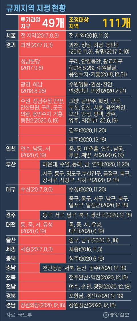 규제지역 지정 현황. 그래픽=김영옥 기자 yesok@joongang.co.kr