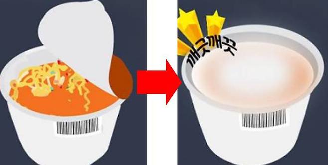 라면용기 깨끗하게 헹구는 과정(출처=부천시)