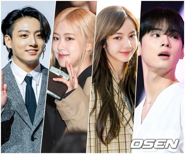 [OSEN=민경훈, 이대선, 최규한, 곽영래 기자] 방탄소년단 정국, 블랙핑크 로제-리사, 아스트로 차은우(왼쪽부터). / dreamer@osen.co.kr
