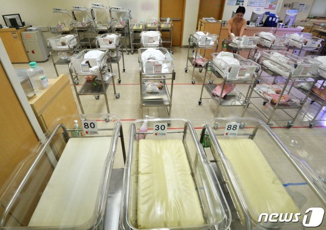 한 병원 신생아실에 놓인 아기 바구니 곳곳이 비어 있다. @뉴스1 DB