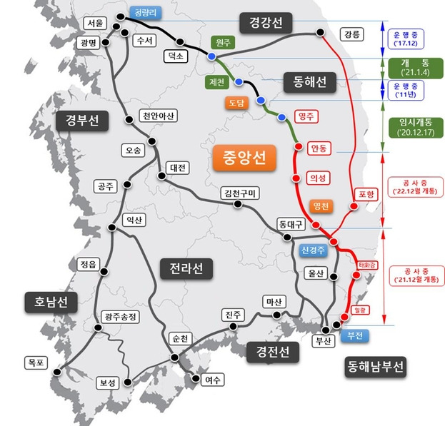 중앙선 노선도. /청와대 제공