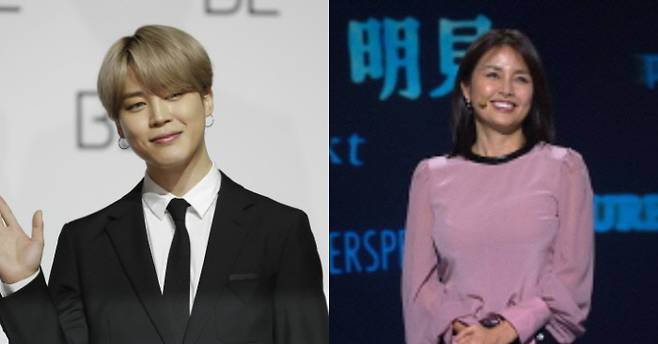 ‘정인아 미안해’ 해시태그 운동 동참한 그룹 방탄소년단 지민과 배우 신애라. 연합뉴스·KBS 제공