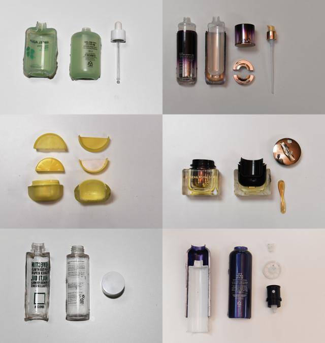 6개 화장품의 용기를 해체한 모습. 배우한 기자