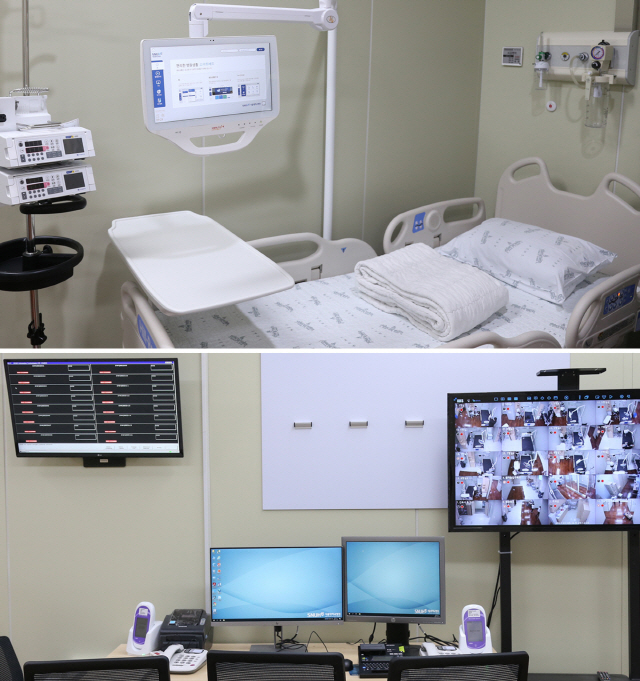 서울대병원이 추가로 마련한 코로나19 준중환자 병상과 실시간 모니터링 시스템. /사진제공=서울대병원