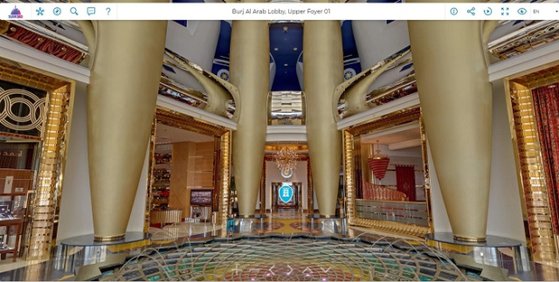 7성급 호텔 버즈 알 아랍 내부. 본래 호텔 투숙객과 레스토랑 예약 방문객만 출입이 가능한데 ‘Dubai360’ 웹사이트에서 내부를 관람할 수 있다.