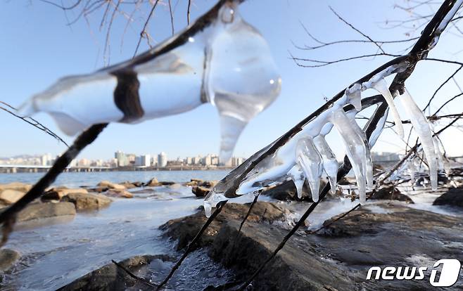 새해 첫 휴일인 3일 오전 서울 여의도한강공원에 고드름이 얼어있다. 2021.1.3/뉴스1 © News1 황기선 기자