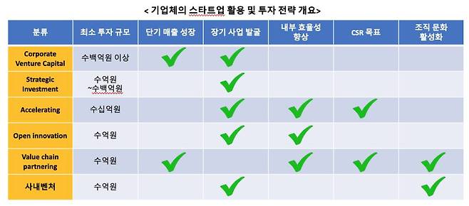 스타트업 활용 및 투자 전략 개요, 출처: 필자