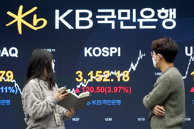 8일  장을 마친 서울 여의도 KB국민은행 딜링룸 모습. 연합뉴스