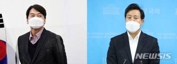 안철수 국민의당 대표(왼쪽)과 오세훈 전 서울시장(오른쪽). 사진=뉴시스