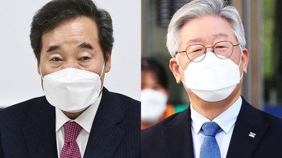 이낙연 더불어민주당 대표(왼쪽)와 이재명 경기지사. 연합뉴스