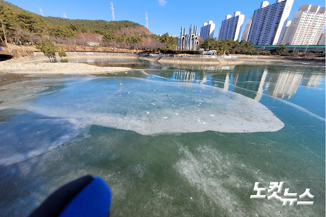 연일 이어진 한파의 영향으로 10일 부산 해운대구 대천공원 호수가 얼어있다. 박창호 기자