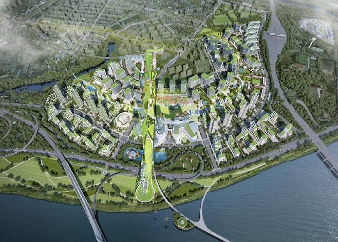 KDB산업은행 컨소시엄(구리 A.I. 플랫폼시티 개발사업단)이 구리시 한강변 도시개발사업으로 제안한 조감도.