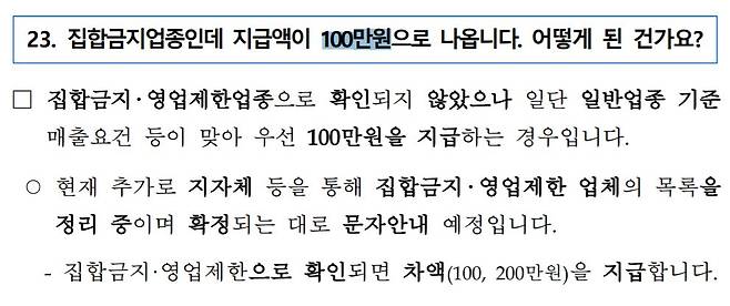 중소벤처기업부는 "집합금지·영업제한업종으로 확인되지 않았으나 일반업종으로 매출 요건 등이 맞는 경우 우선 100만원을 지급했다"며 "현재 추가로 지방자치단체 등을 통해 집함금지·영업제한 업체의 목록을 정리 중이며 확정되는 대로 문자 안내할 예정이다"라고 설명했다./사진=중소벤처기업부